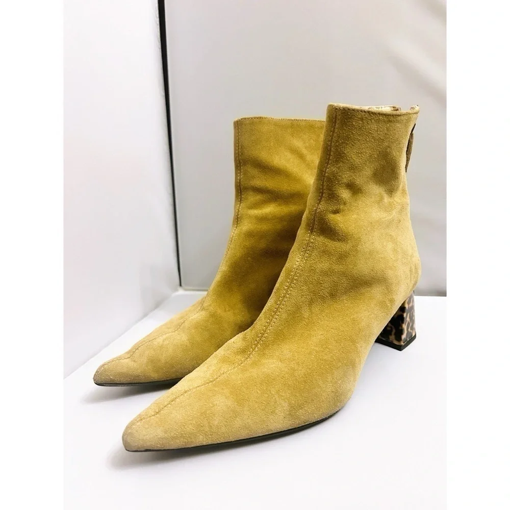 AGL Nora Block Heel Ankle Boot in Tan Suede